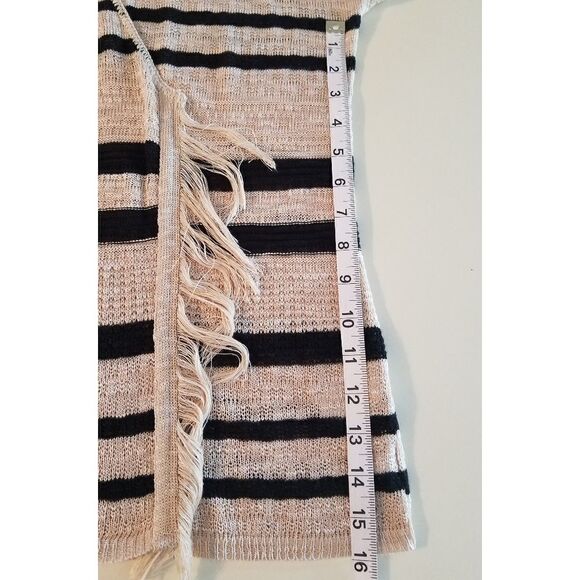 Maurices Knit Open Black Tan Stripe Cardigan Vest - Picture 4 of 10